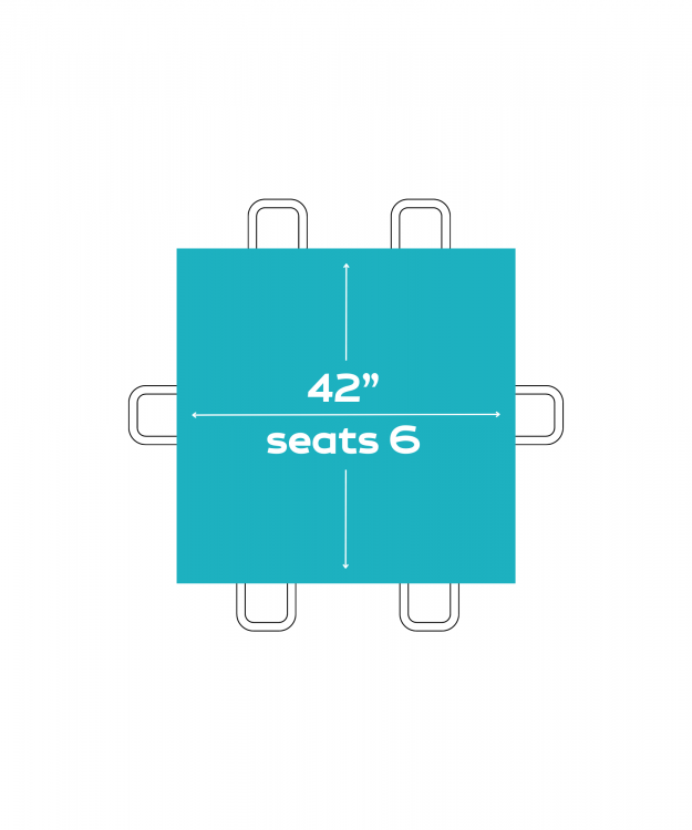 42X42 Square Tables (Seats 6 People)