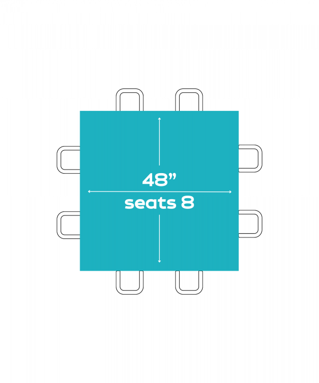 48X48 Square Tables (Seats 8 People)