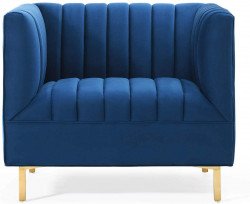 Channel Tufted Performance Velvet Armchair - Navy