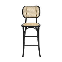 Wood Rattan Barstool - Black