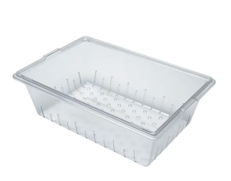 Clear Lexan Tubs 26 x 18 x 8 Food Drain Box / Colander Clear Lexan Tubs 26 x 18 x 8 Food Drain Box / Colander