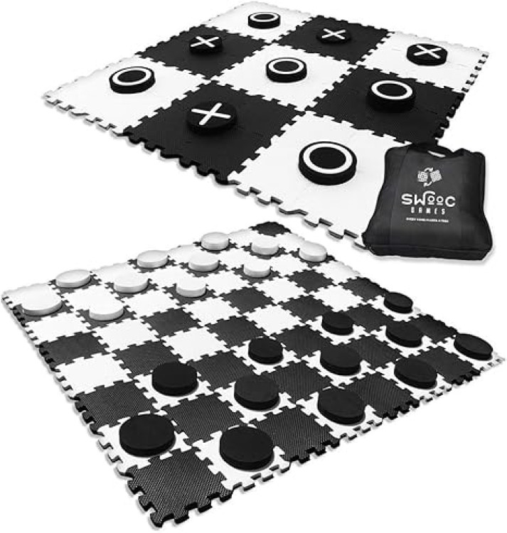 SWOOC Games - 2-in-1 Premium Giant Checkers & Tic Tac Toe Ga