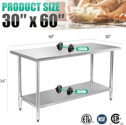 prp20table20size 1757610117 Stainless Steel Prep & Work Table Workstation 30" x 60